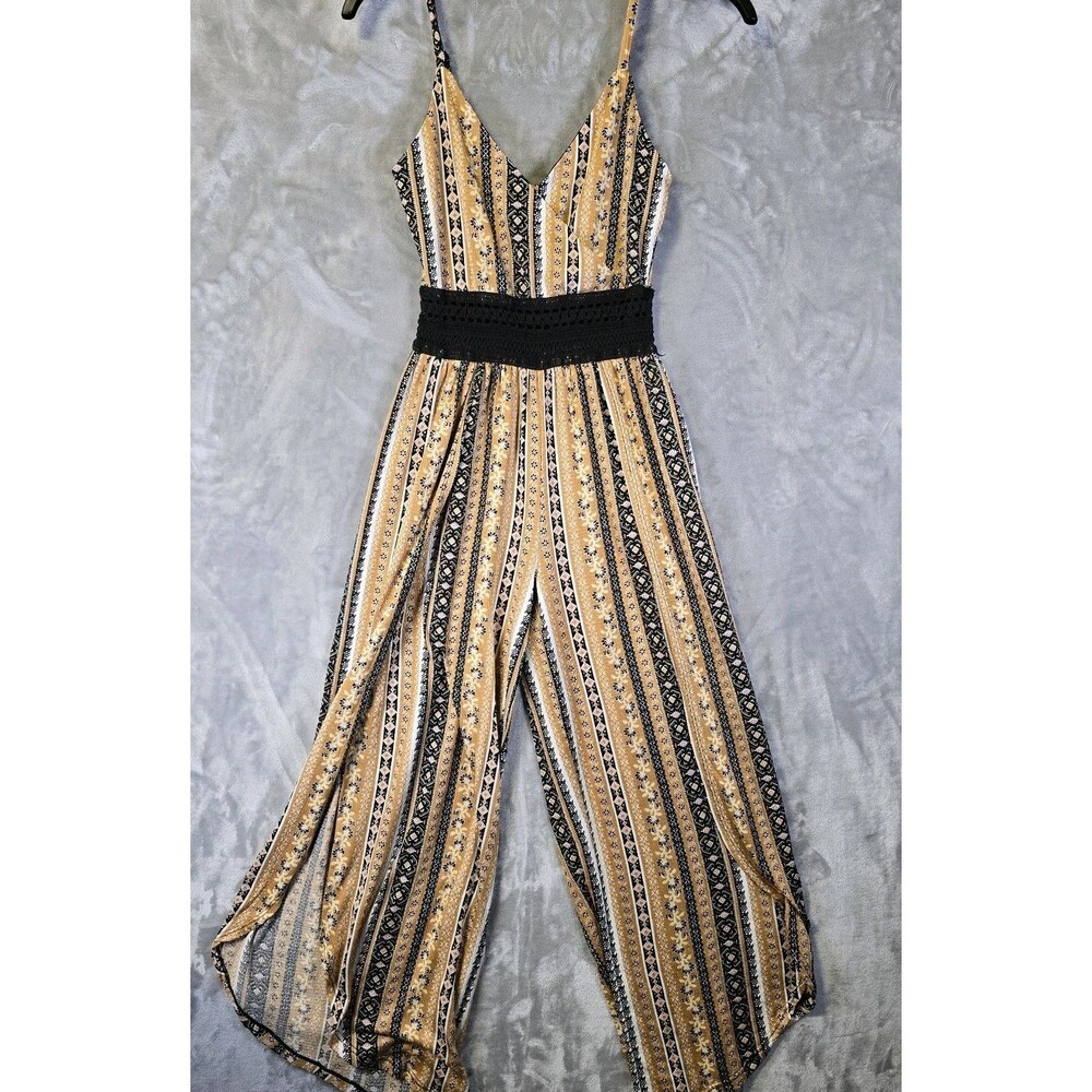 No boundaries Jumpersuit XS Crochet Waist Side Slit To Hip Harem Wide leg Boho